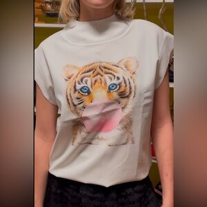 Women's White Tiger Print Top